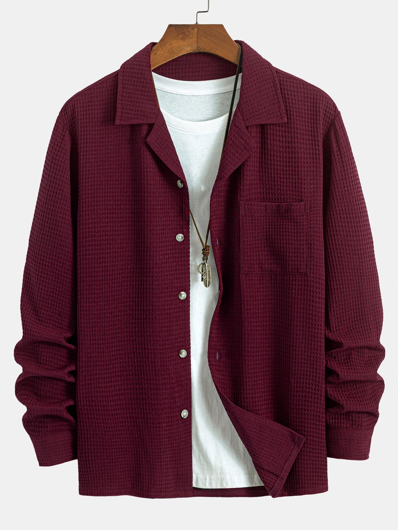 Camisa waffle de manga larga con cuello cubano