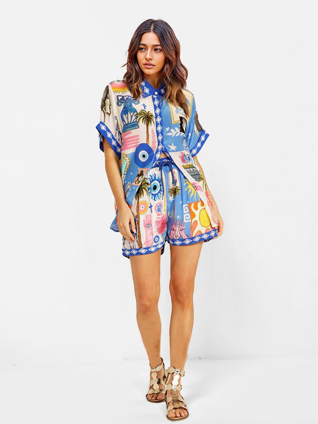 Clara - Conjunto camisero estampado mediterráneo