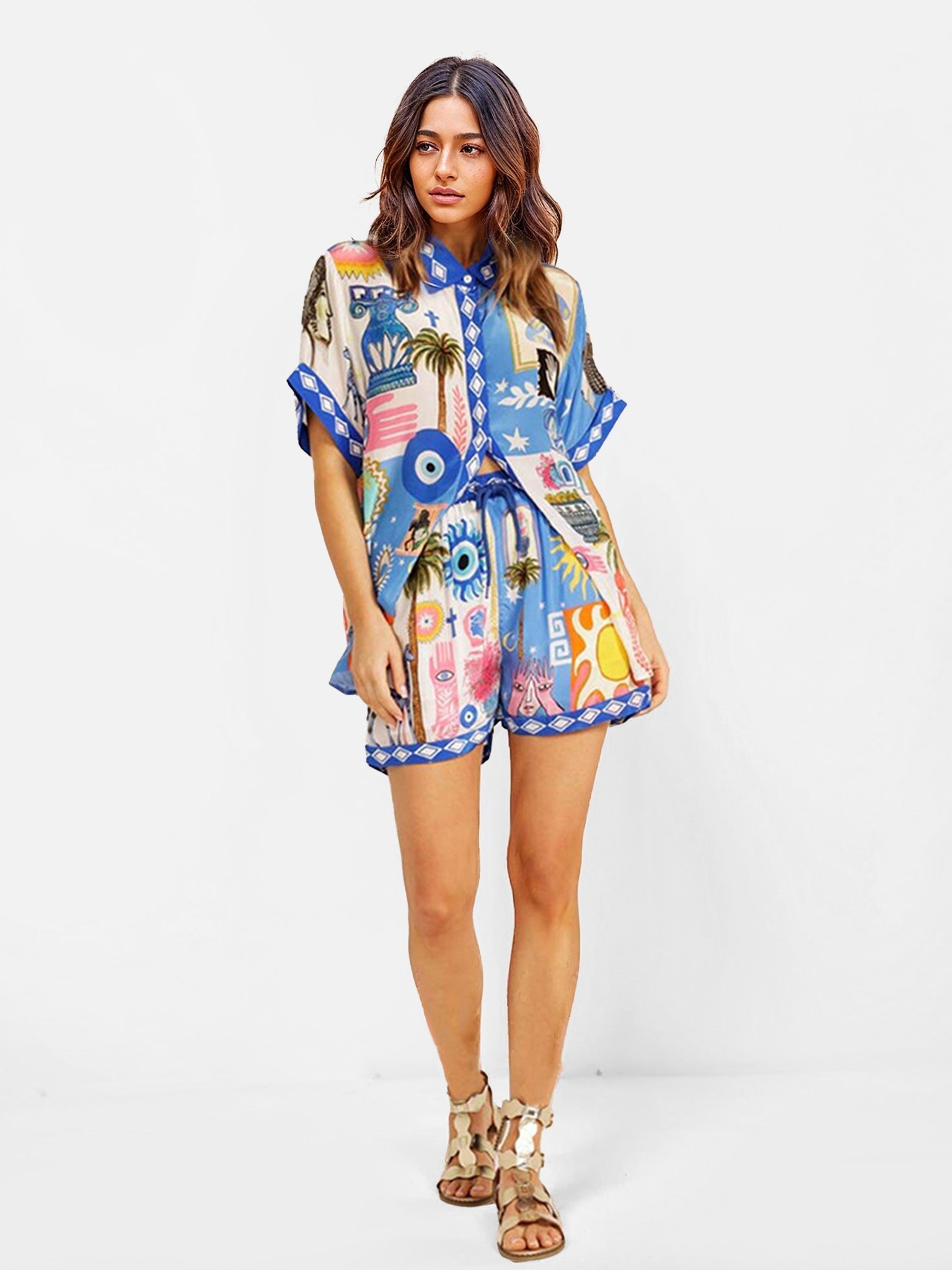 Clara - Conjunto camisero estampado mediterráneo