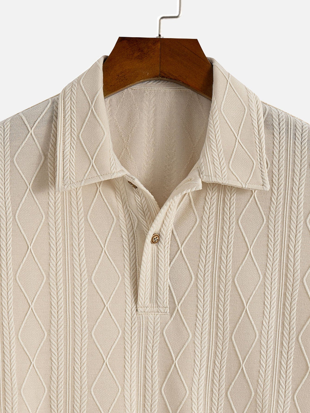 Gebreide Geometrische Ruit Jacquard Polo  Polo jacquard de rombos geométricos de punto