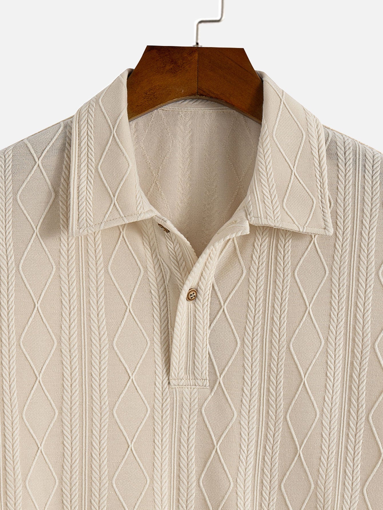 Gebreide Geometrische Ruit Jacquard Polo  Polo jacquard de rombos geométricos de punto