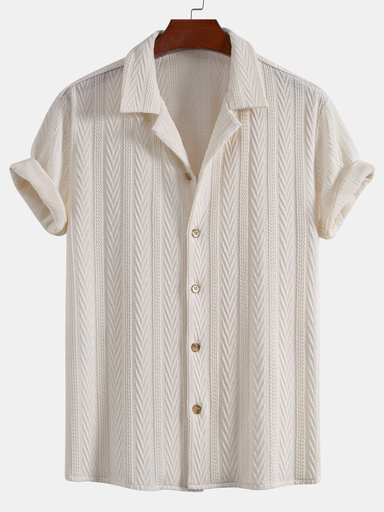 Camisa cubana jacquard texturizada + pantalón recto con textura arrugada