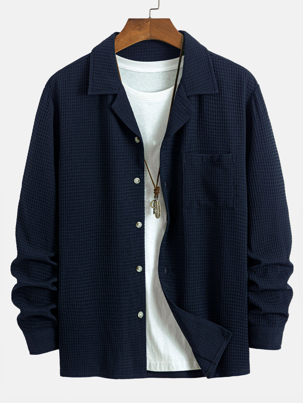 Camisa waffle de manga larga con cuello cubano