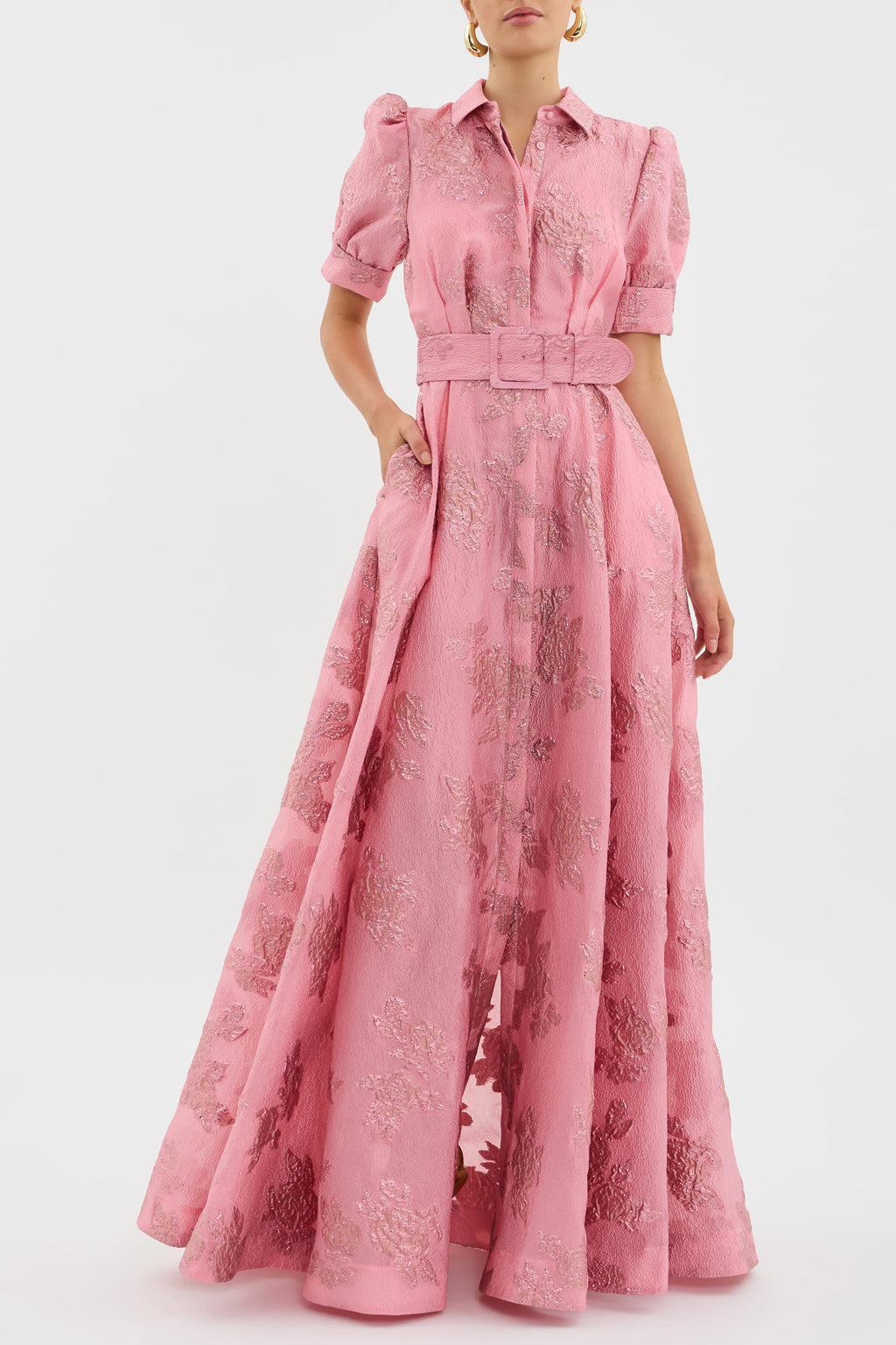ANABELLA - Vestido maxi atemporal con cinturón y textura estructurada