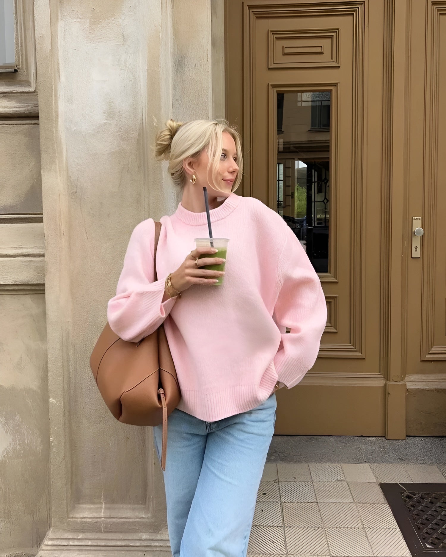 JOAN - Jersey de punto rosa oversized