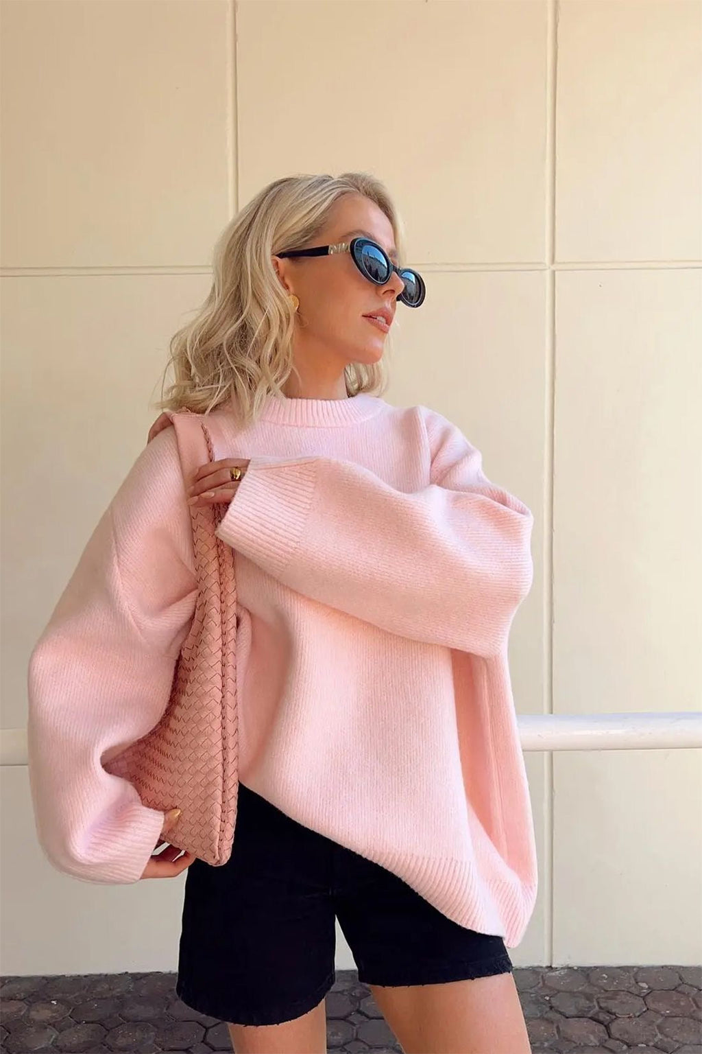 JOAN - Jersey de punto rosa oversized