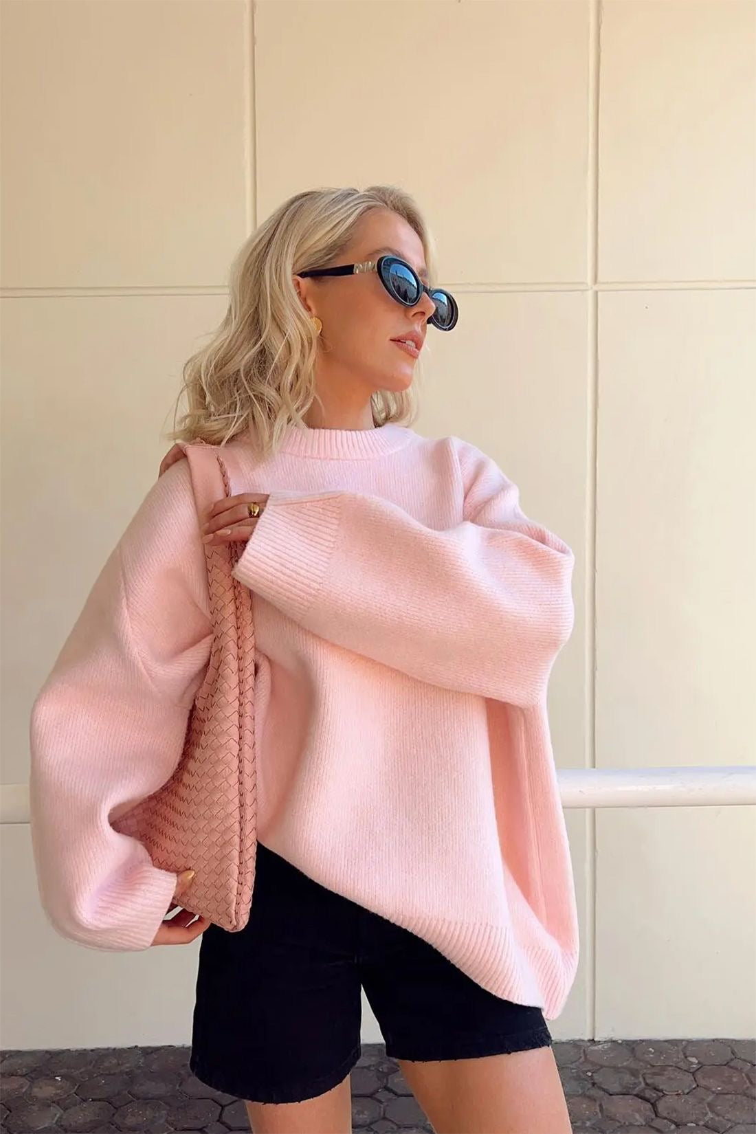 JOAN - Jersey de punto rosa oversized