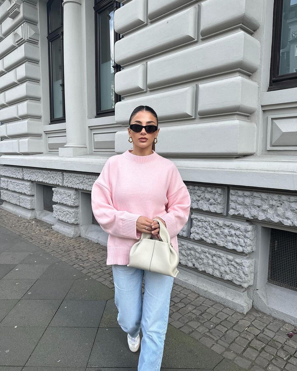 JOAN - Jersey de punto rosa oversized
