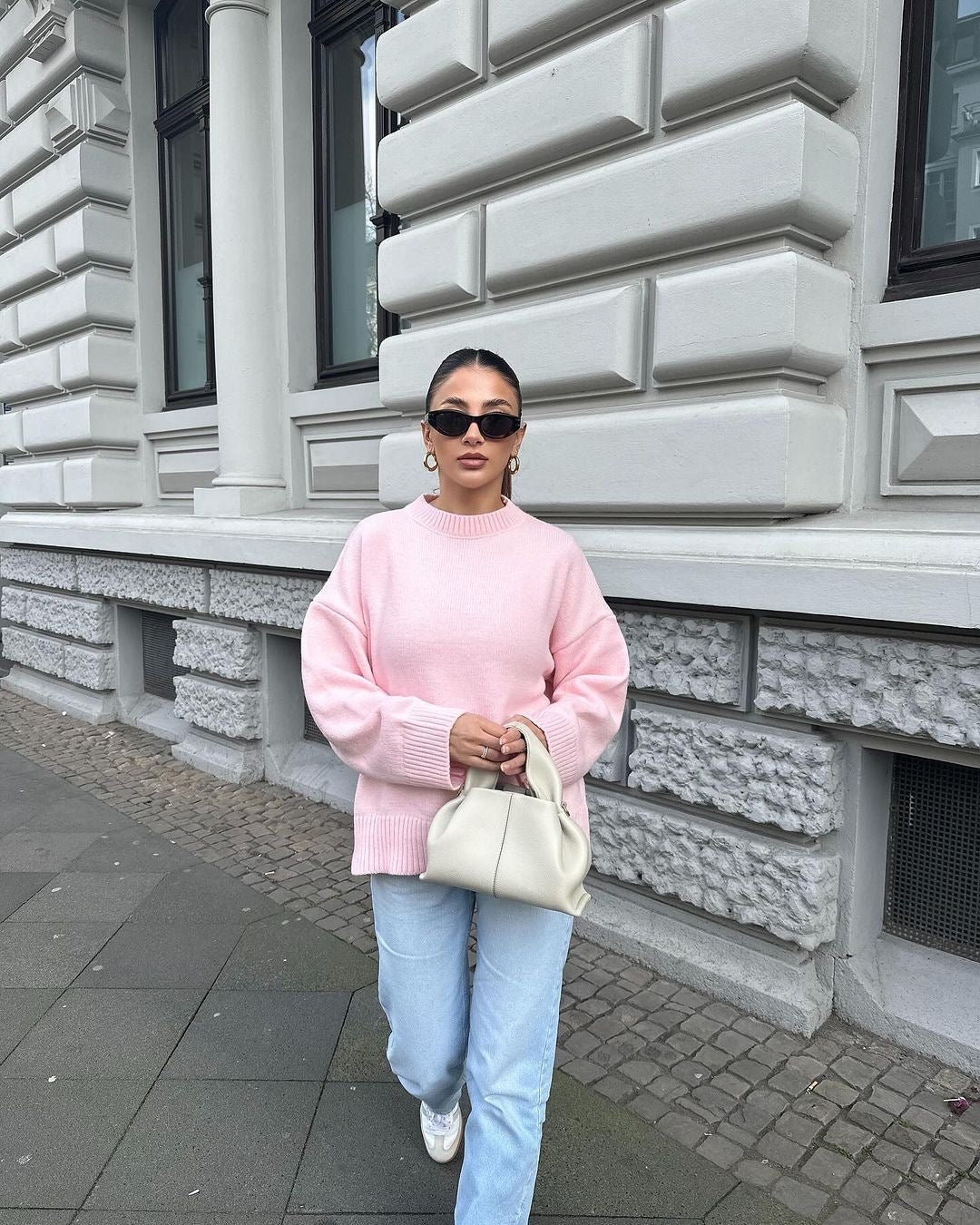 JOAN - Jersey de punto rosa oversized