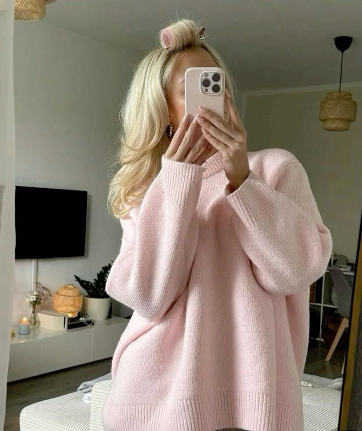 JOAN - Jersey de punto rosa oversized