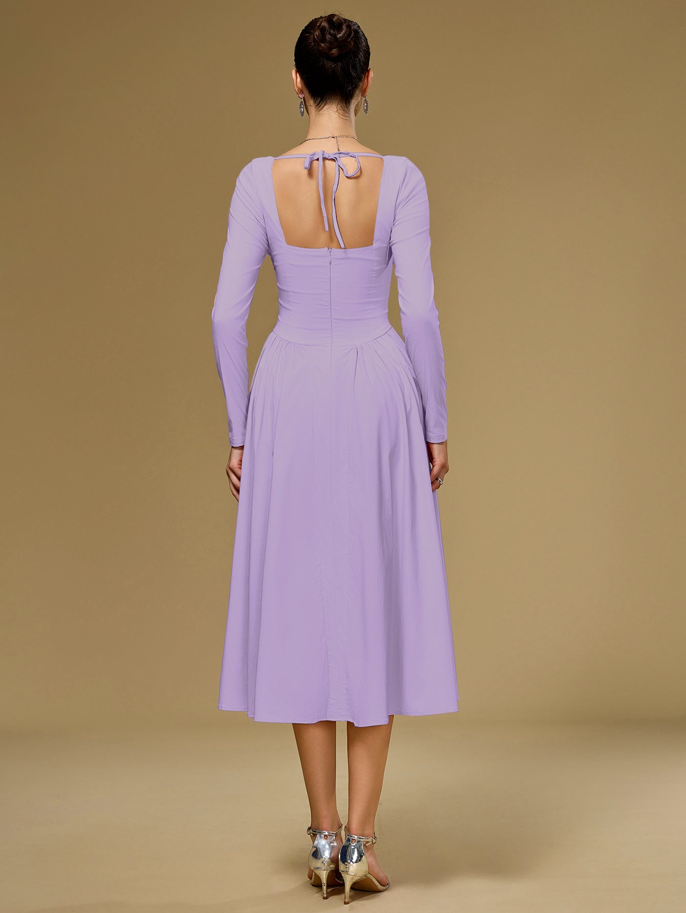 ANNA - Vestido midi de manga larga y corte en A
