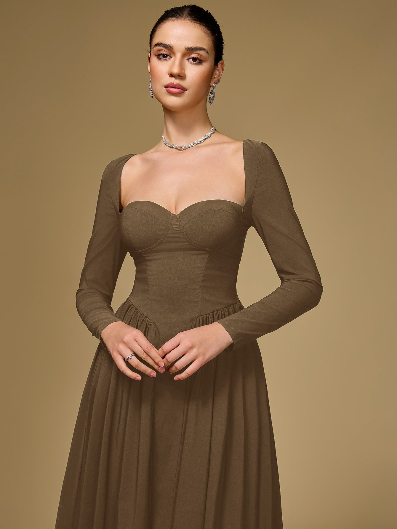 ANNA - Vestido midi de manga larga y corte en A