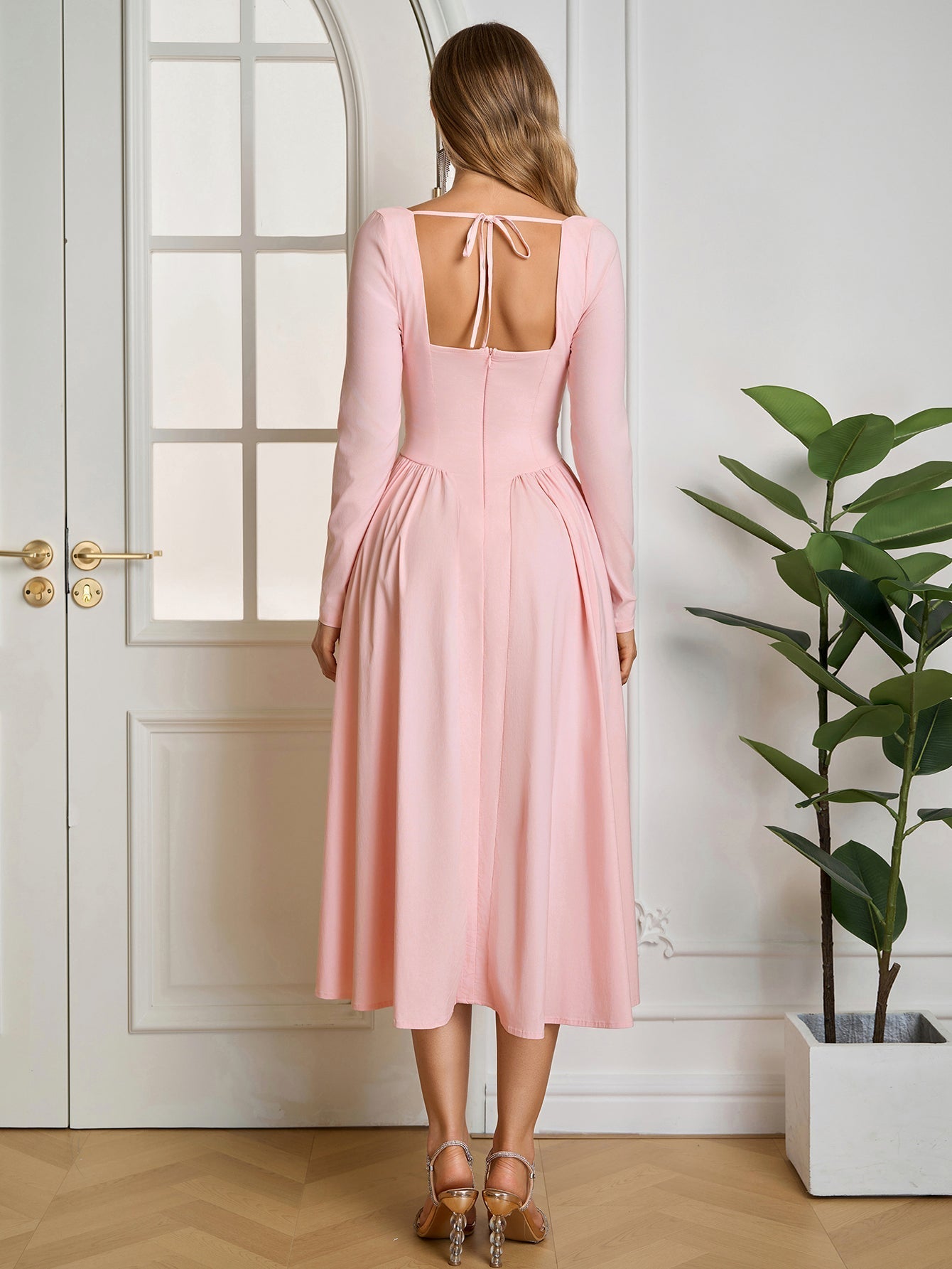 ANNA - Vestido midi de manga larga y corte en A