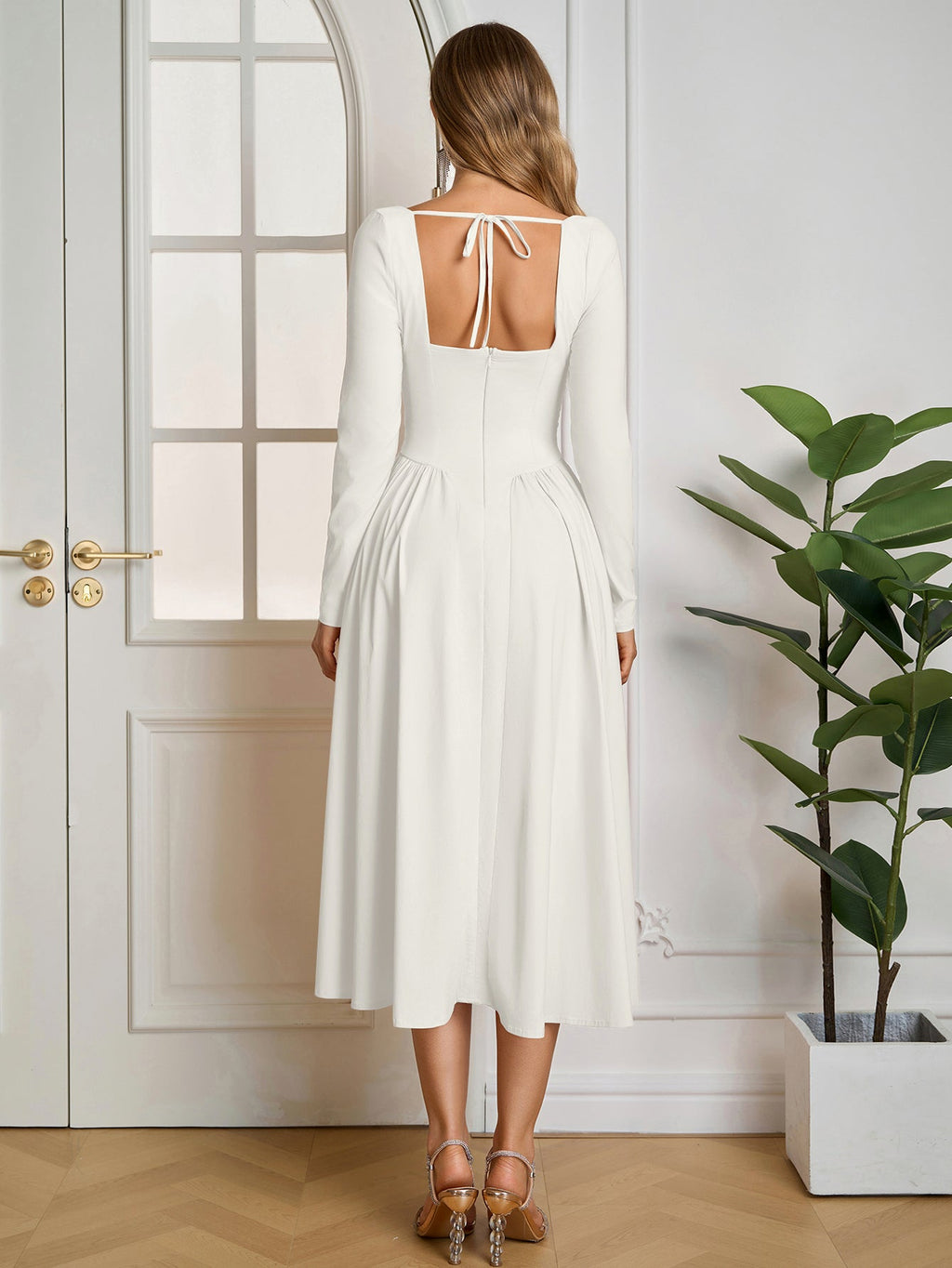 ANNA - Vestido midi de manga larga y corte en A