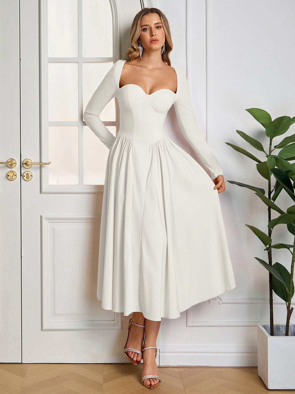 ANNA - Vestido midi de manga larga y corte en A