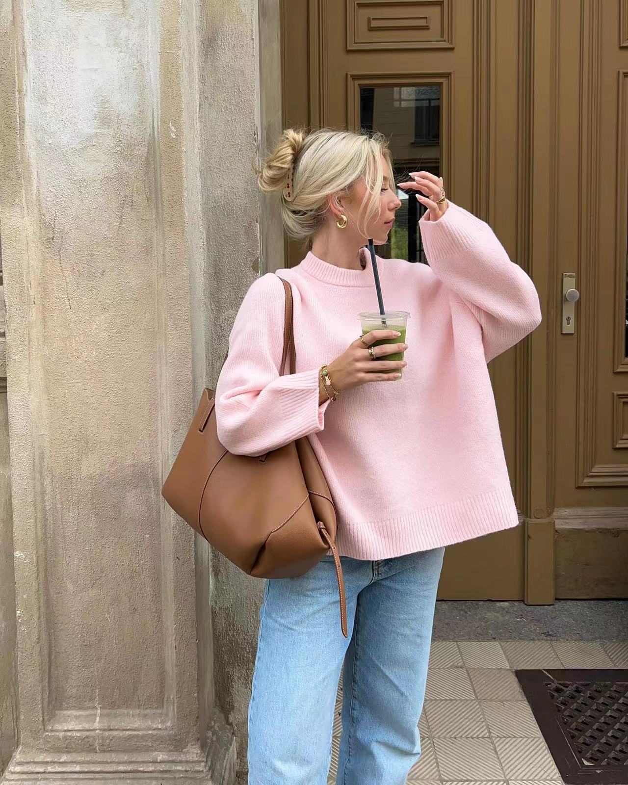 JOAN - Jersey de punto rosa oversized