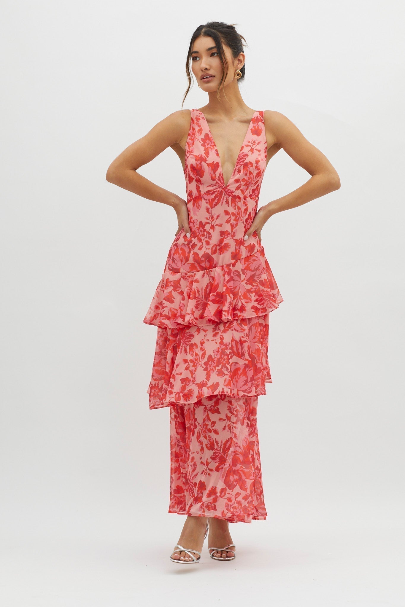 LISA - Vestido largo con volantes florales