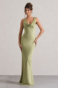 LENA - Vestido largo minimalista con escote drapeado
