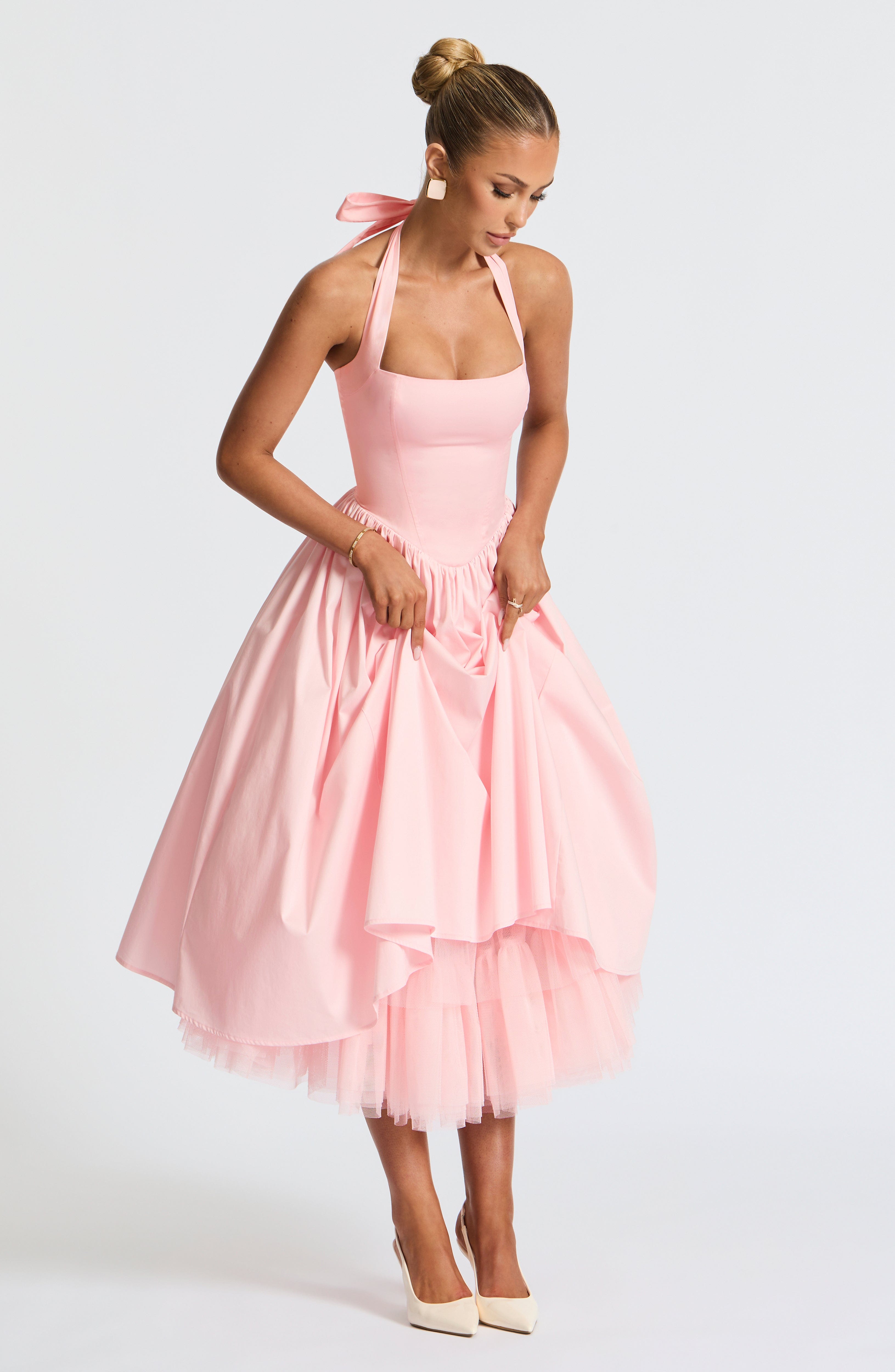 TESSA - Vestido midi con cuello halter de inspiración vintage