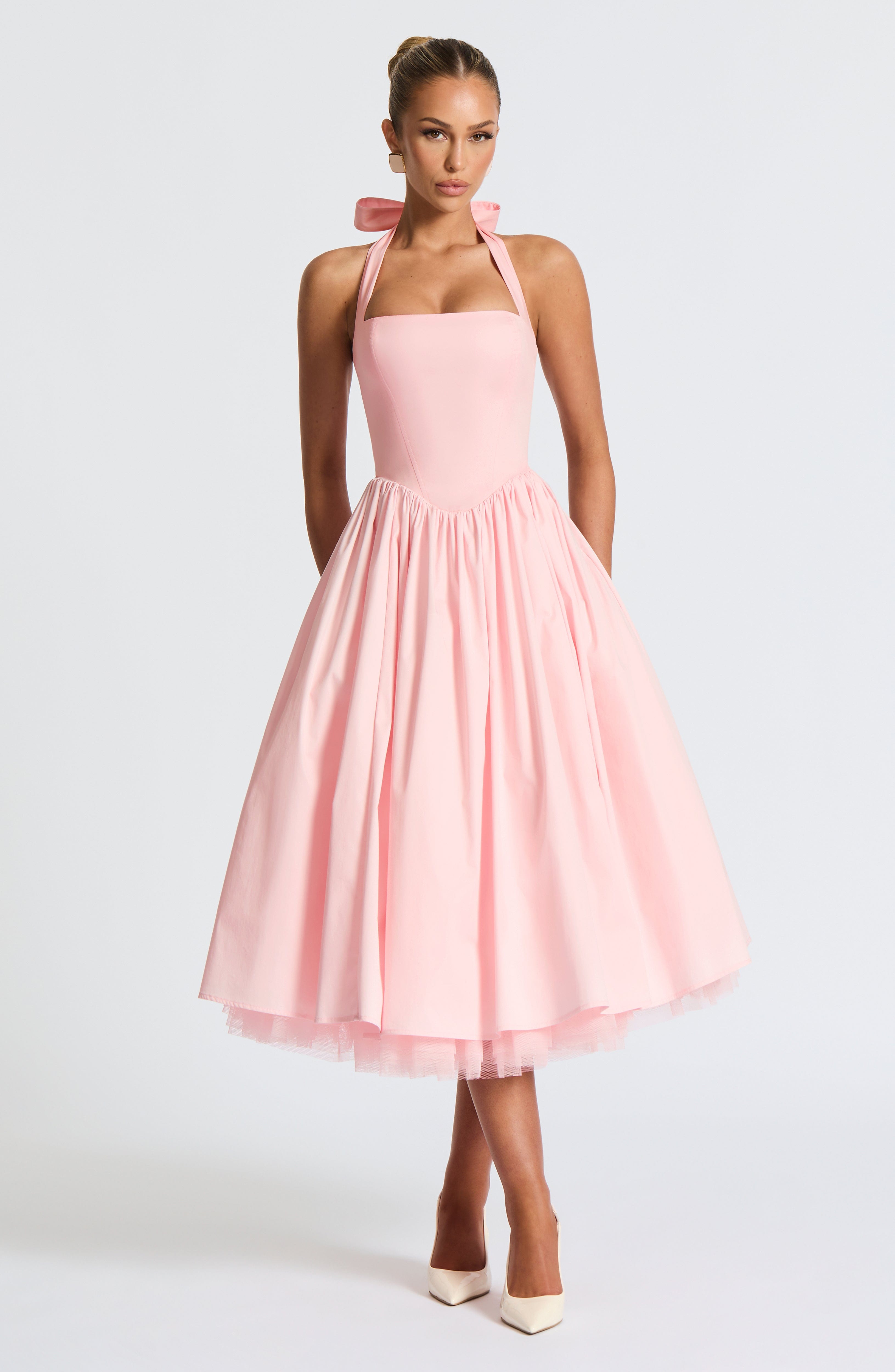 TESSA - Vestido midi con cuello halter de inspiración vintage