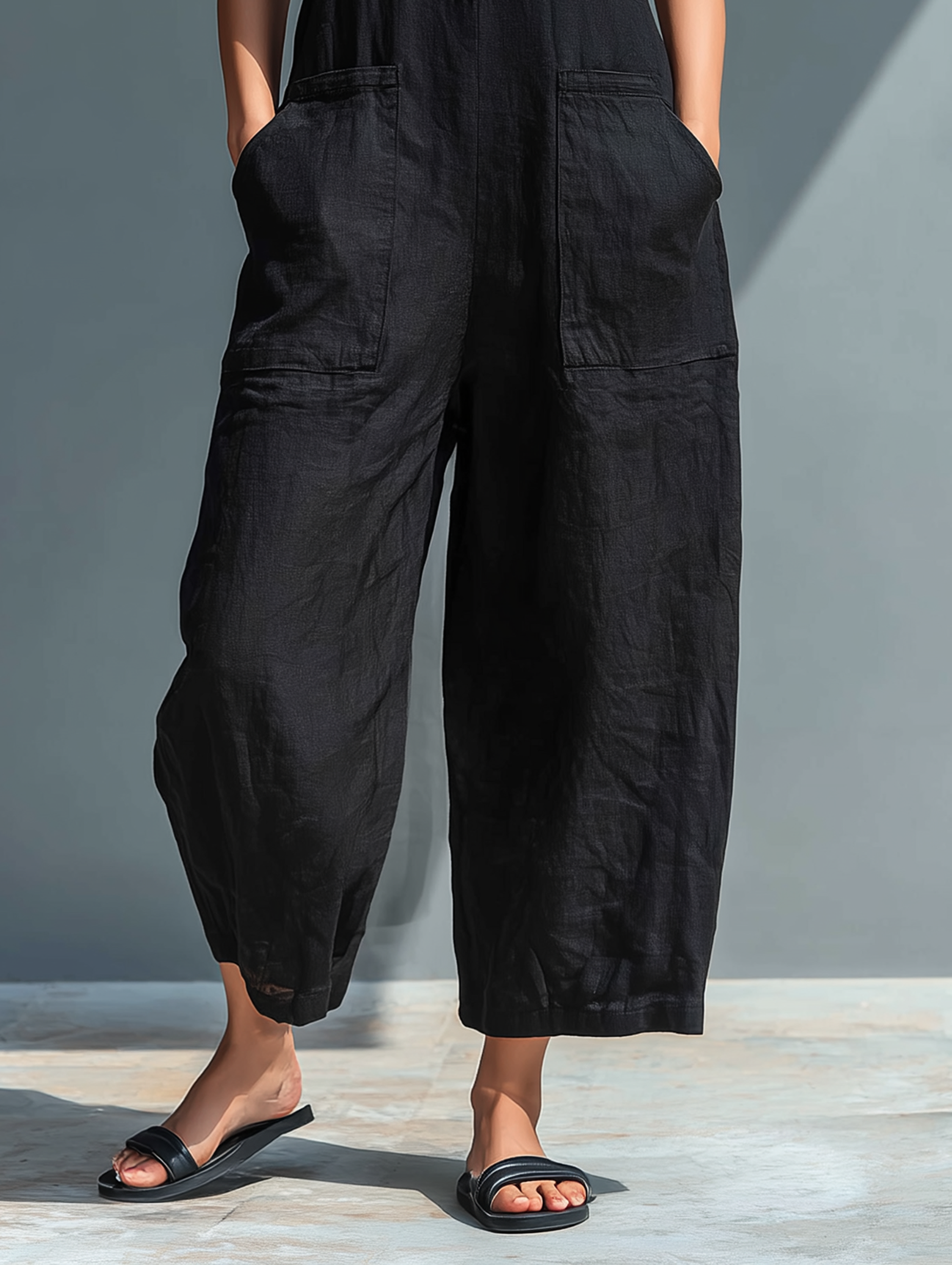Larson - Mono minimalista sin mangas de mezcla de lino para mujer con cuello alto y botones