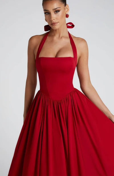 TESSA - Vestido midi con cuello halter de inspiración vintage