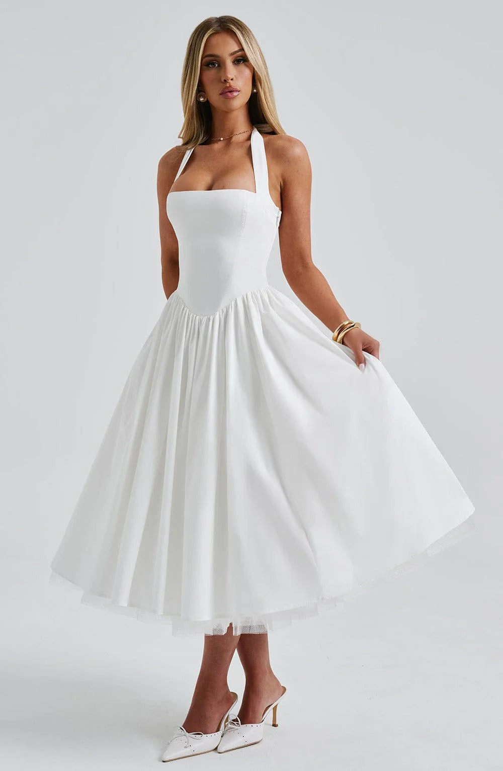 TESSA - Vestido midi con cuello halter de inspiración vintage