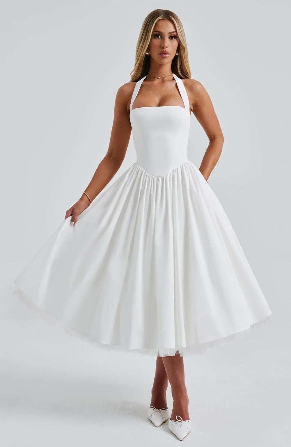 TESSA - Vestido midi con cuello halter de inspiración vintage