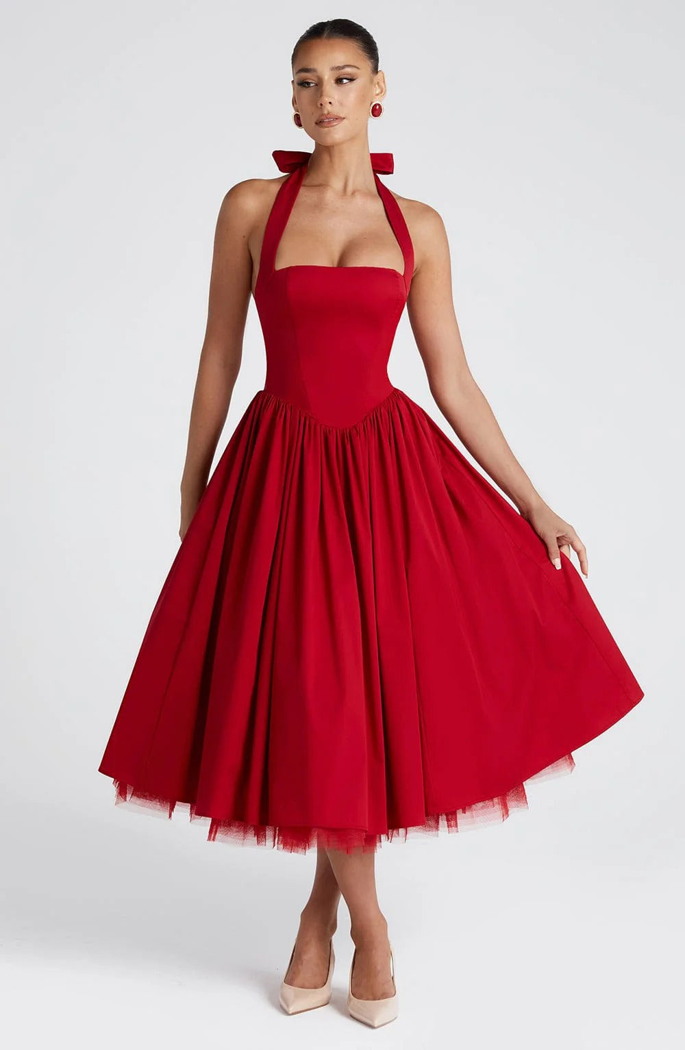 TESSA - Vestido midi con cuello halter de inspiración vintage