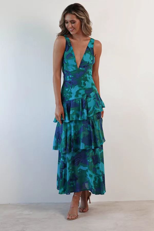 LISA - Vestido largo con volantes florales