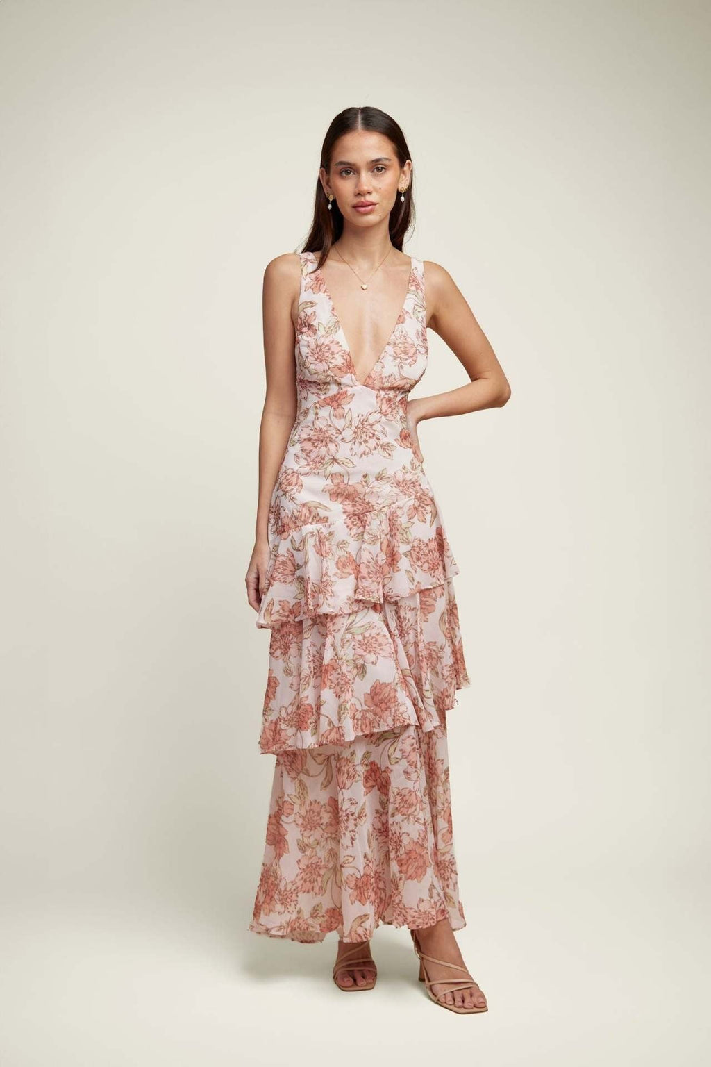 LISA - Vestido largo con volantes florales