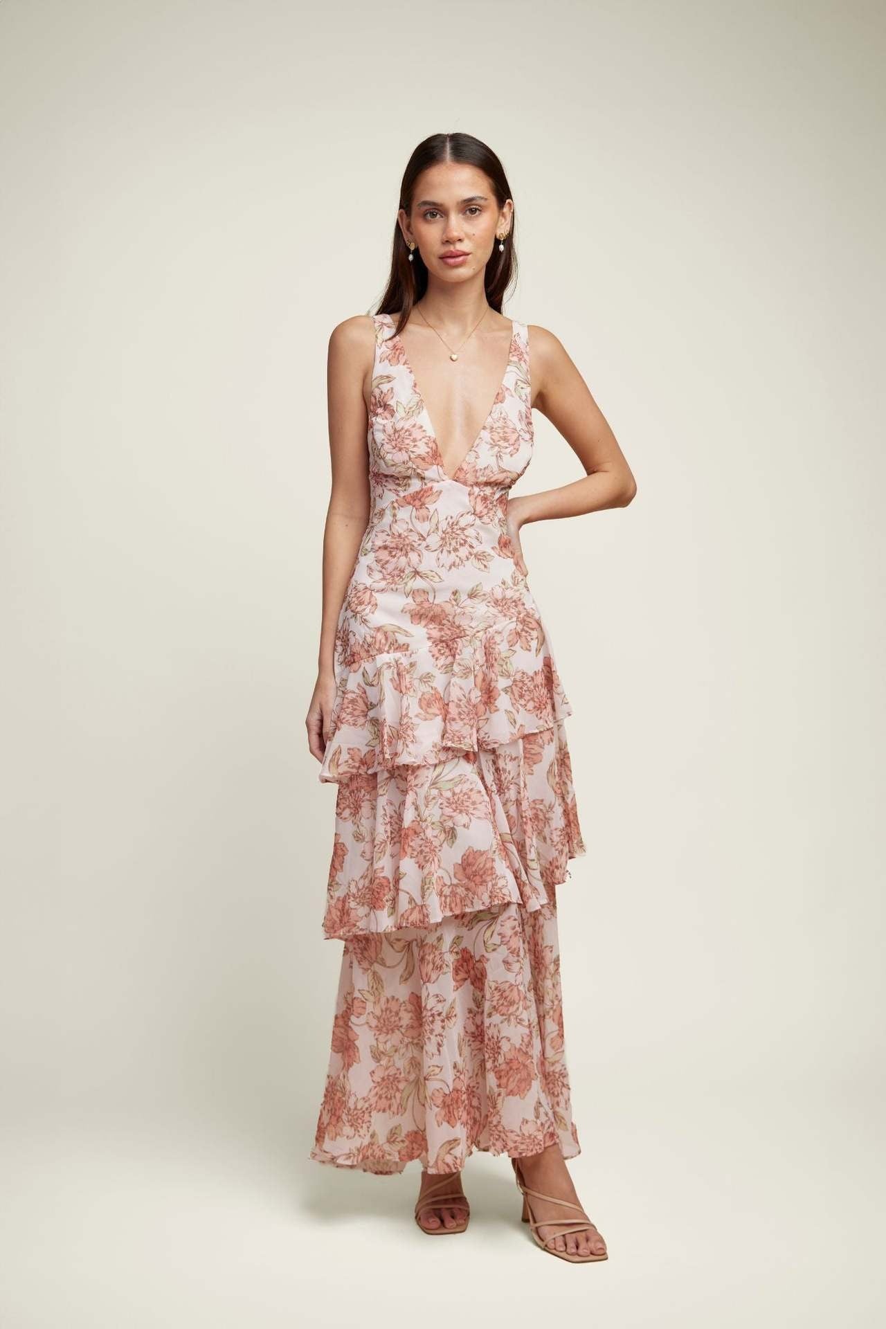 LISA - Vestido largo con volantes florales