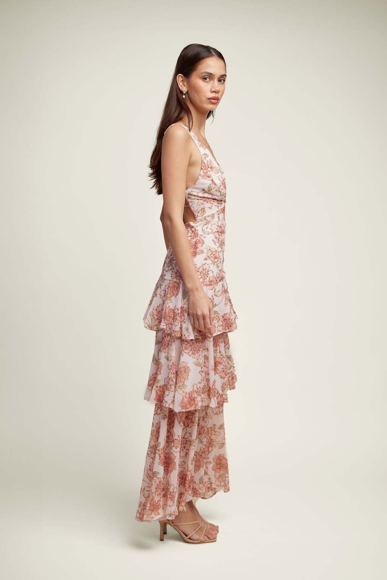 LISA - Vestido largo con volantes florales