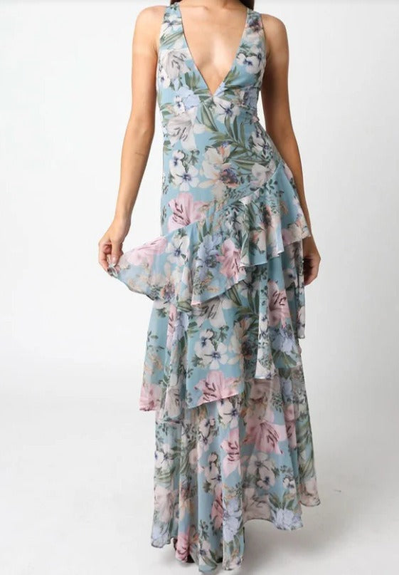 LISA - Vestido largo con volantes florales