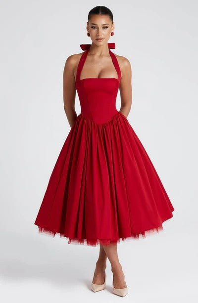 TESSA - Vestido midi con cuello halter de inspiración vintage