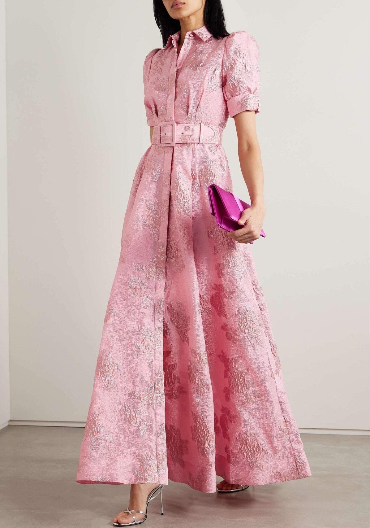 ANABELLA - Vestido maxi atemporal con cinturón y textura estructurada