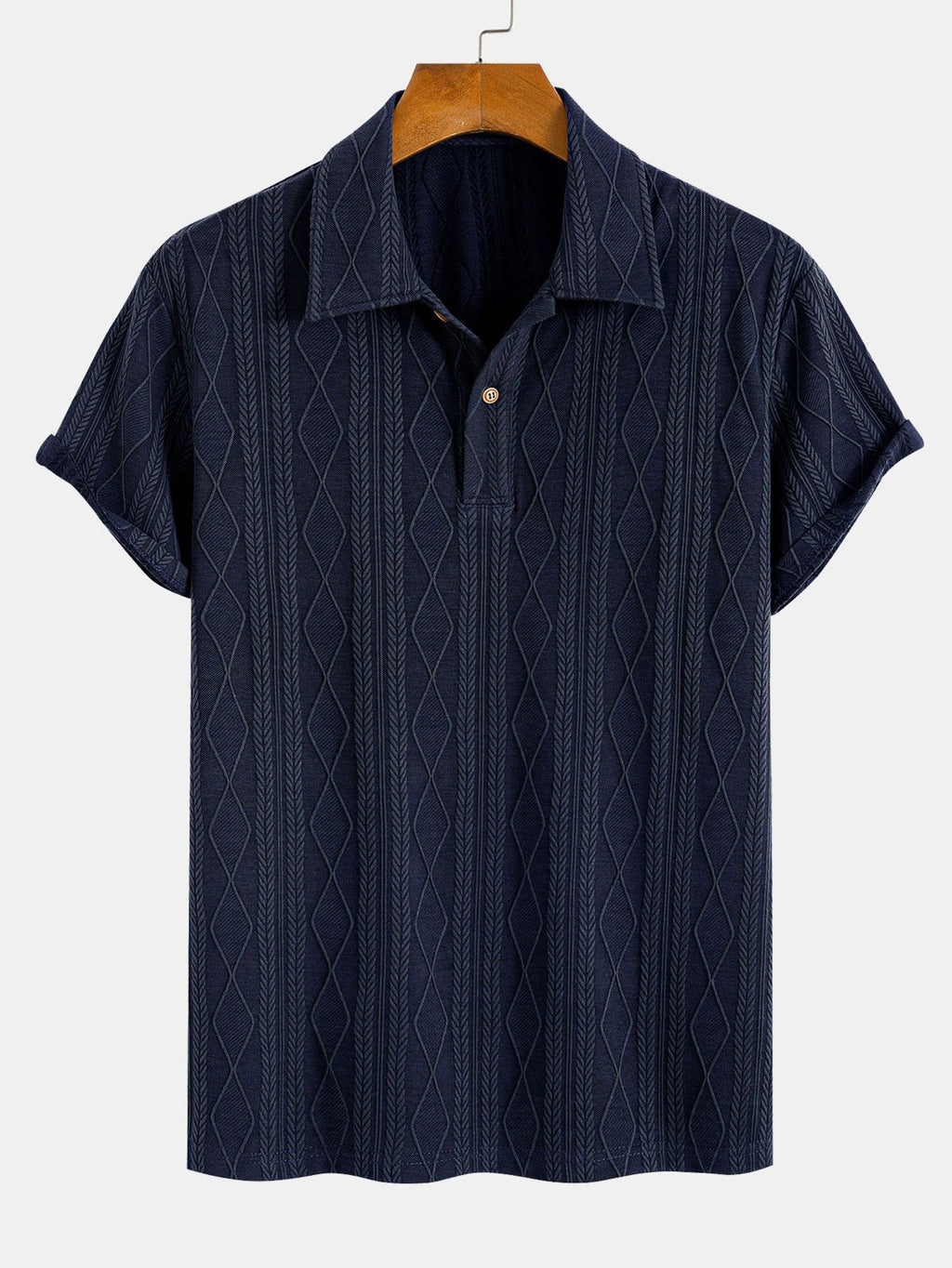 Gebreide Geometrische Ruit Jacquard Polo  Polo jacquard de rombos geométricos de punto
