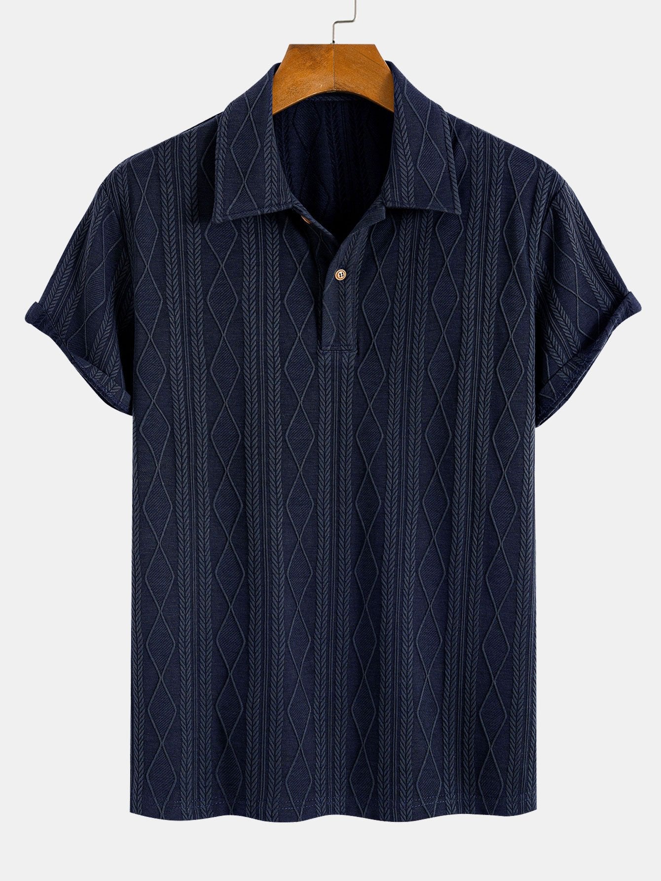 Gebreide Geometrische Ruit Jacquard Polo  Polo jacquard de rombos geométricos de punto