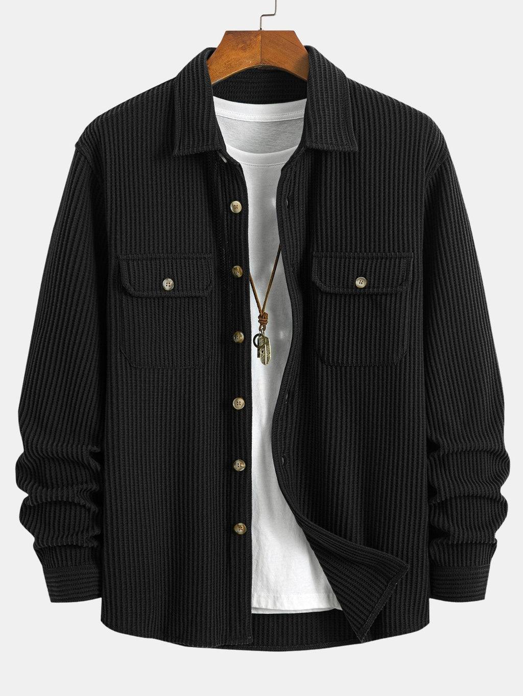 Camisa waffle con doble bolsillo y botones