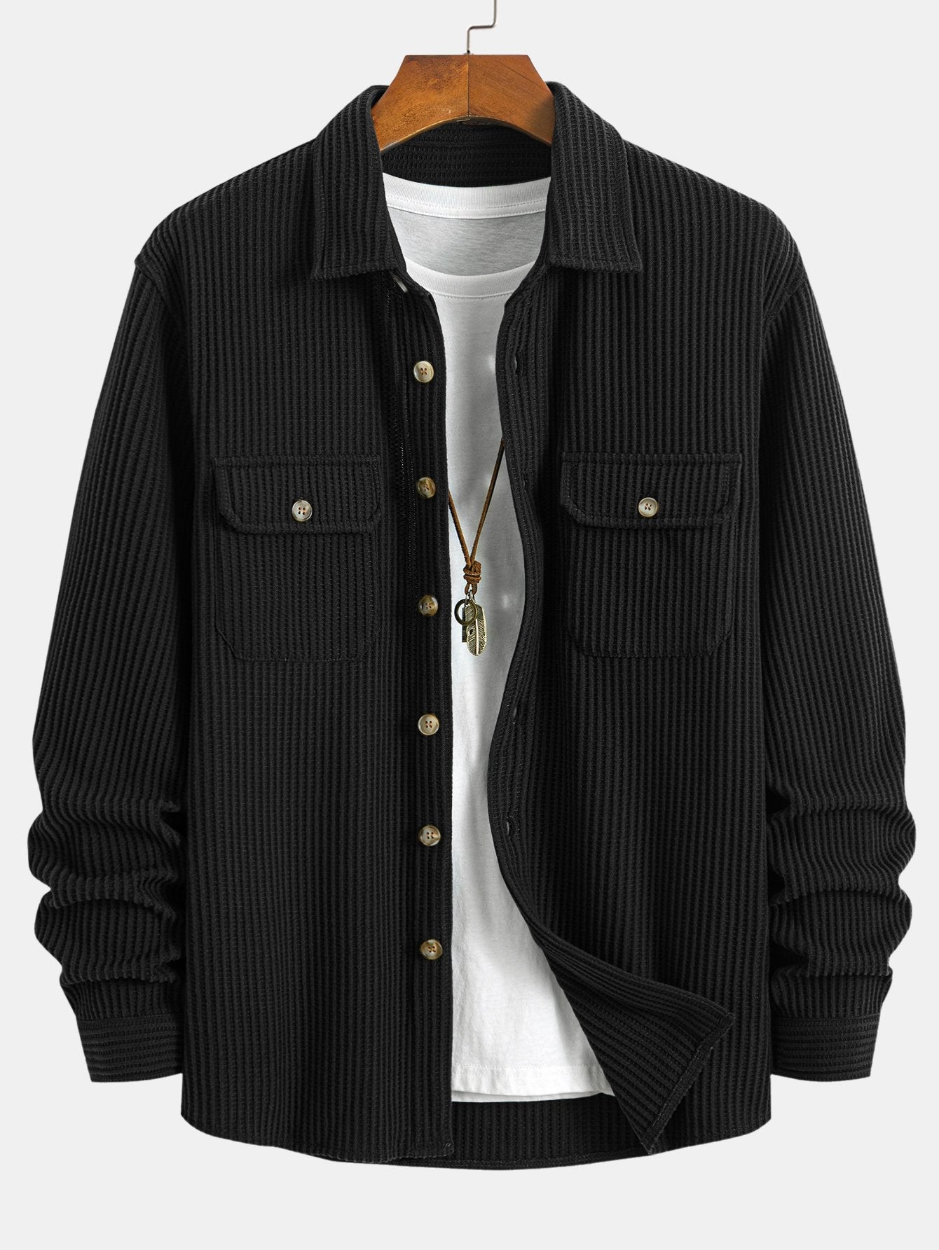 Camisa waffle con doble bolsillo y botones