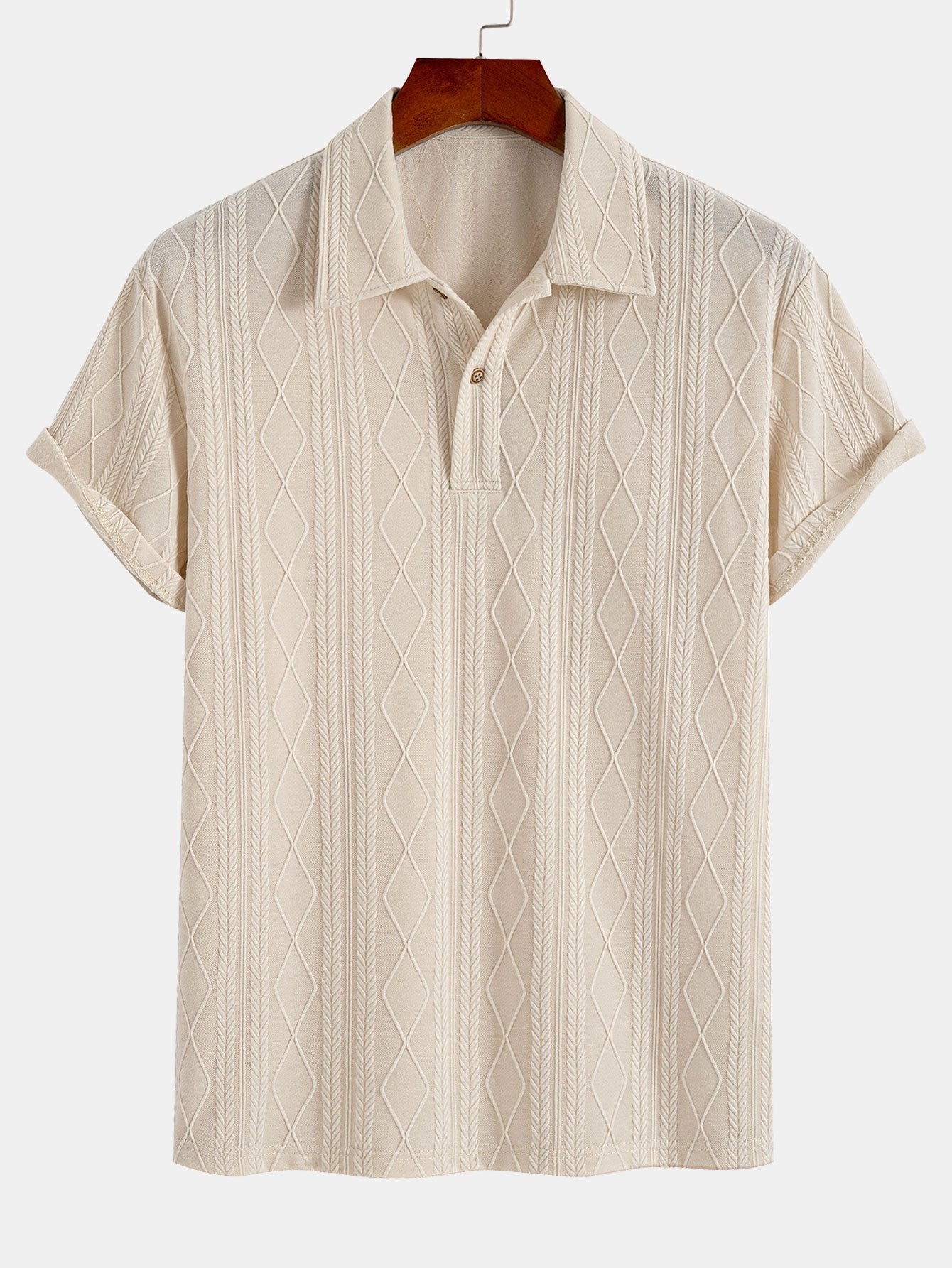 Gebreide Geometrische Ruit Jacquard Polo  Polo jacquard de rombos geométricos de punto
