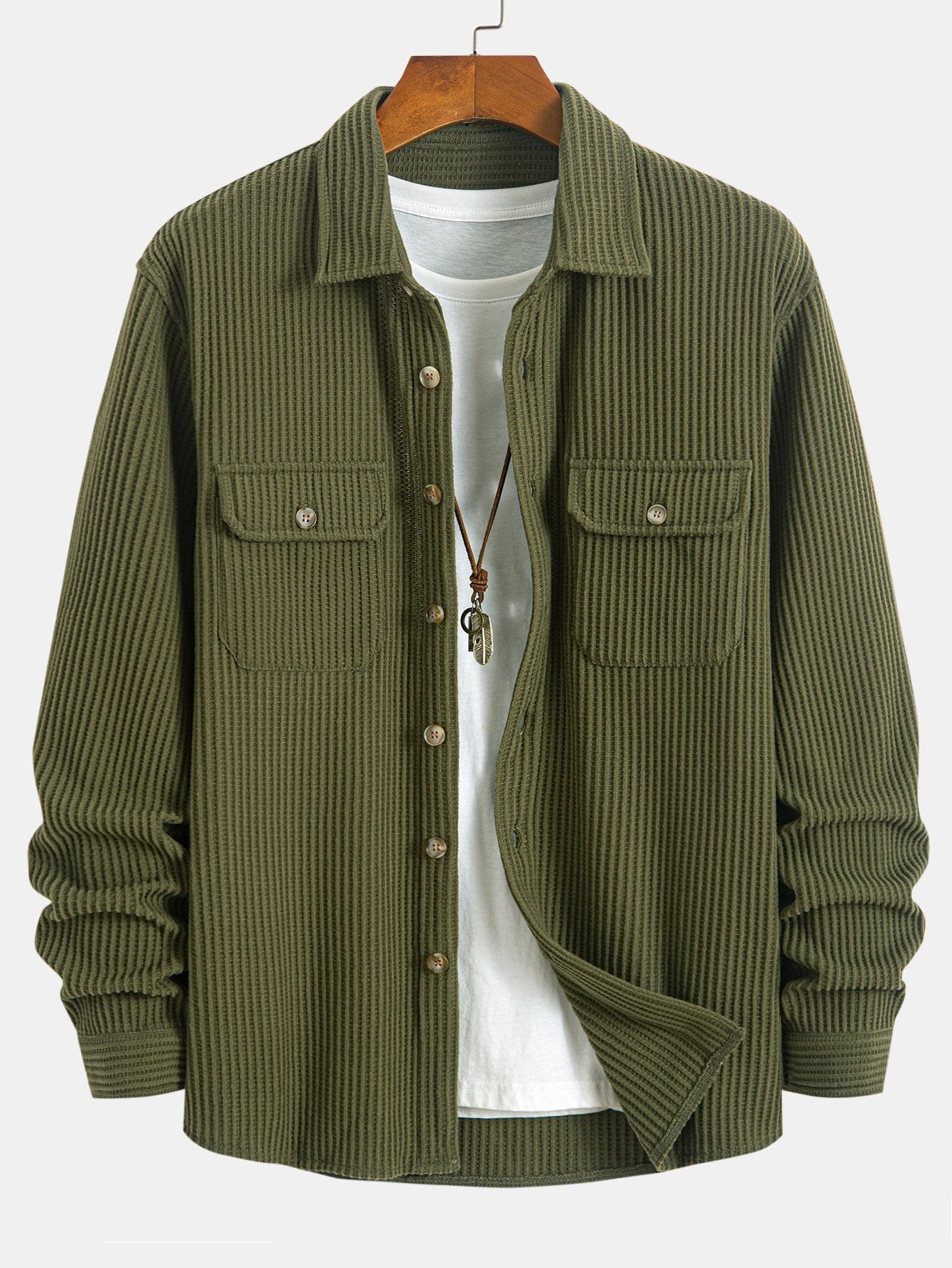 Camisa waffle con doble bolsillo y botones