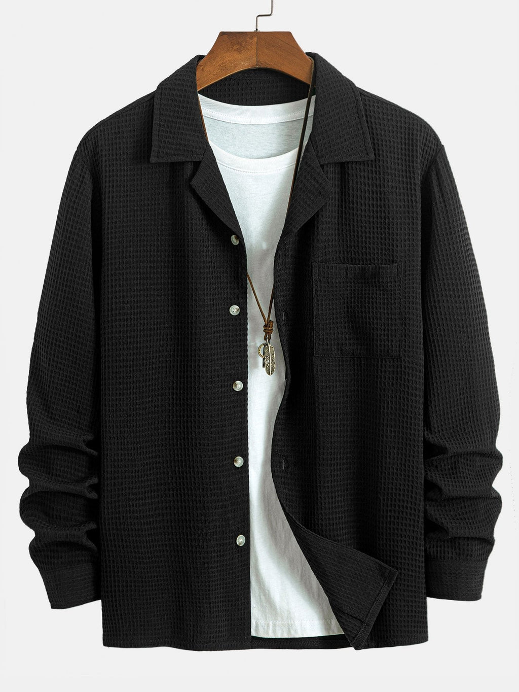 Camisa waffle de manga larga con cuello cubano