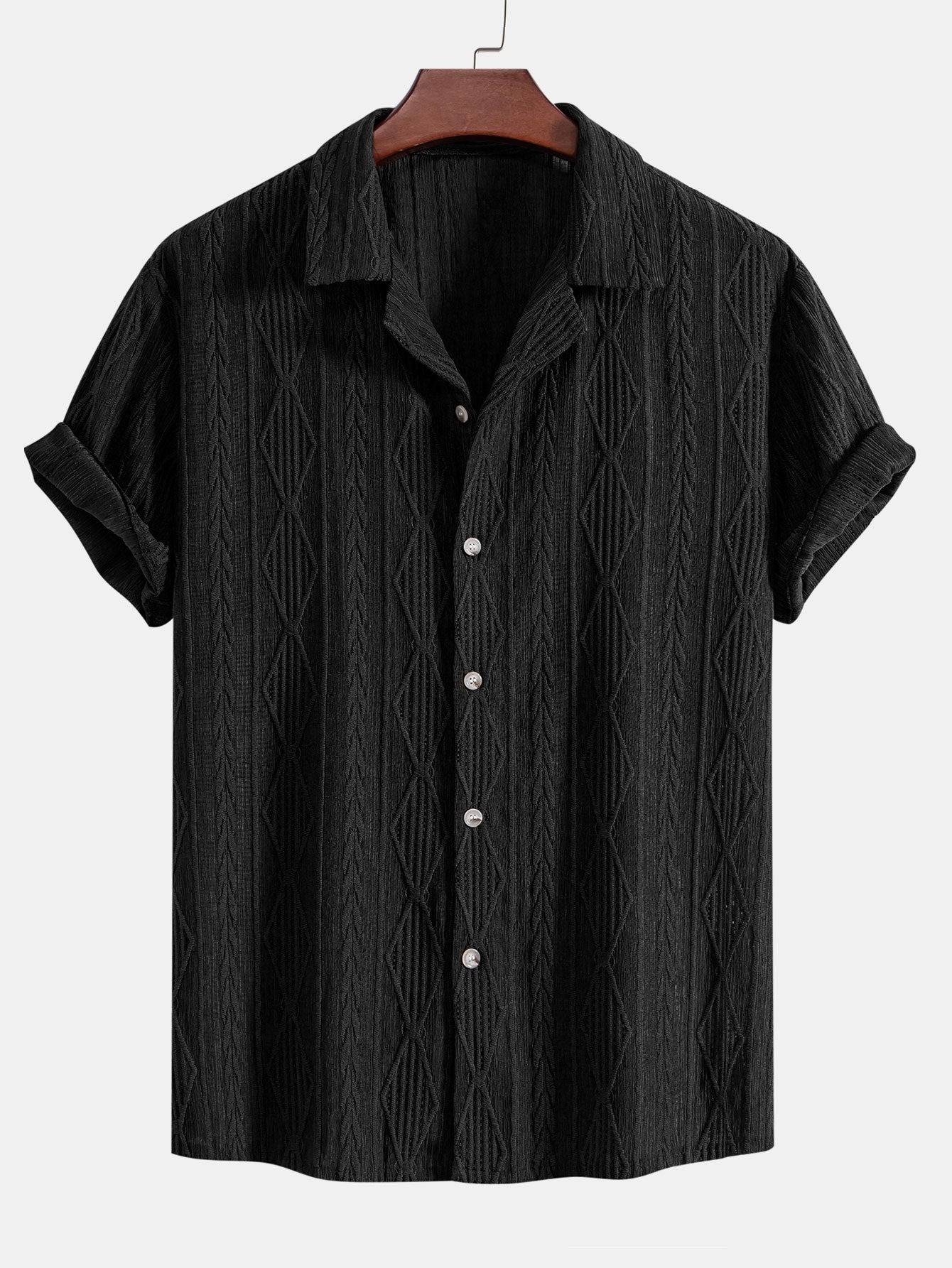 Camisa cubana jacquard geométrica + pantalón recto de lino