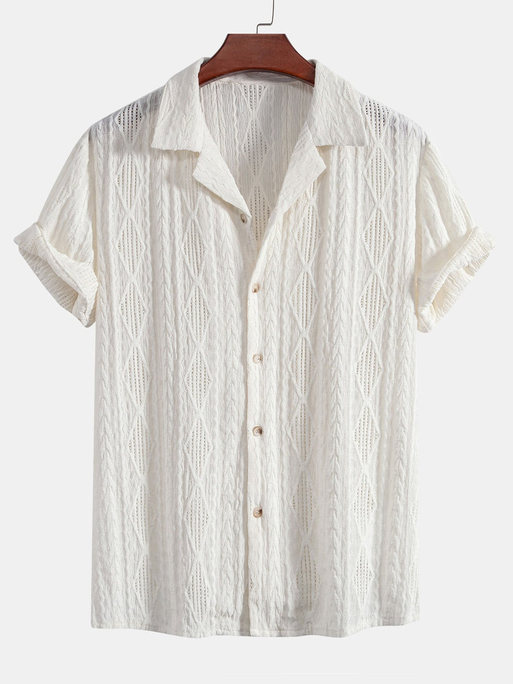 Camisa cubana jacquard geométrica + pantalón recto de lino
