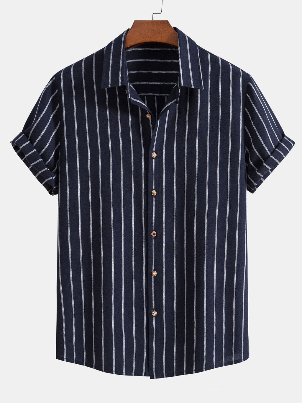 Camisa de rayas con botones en mezcla de algodón + pantalón recto de lino