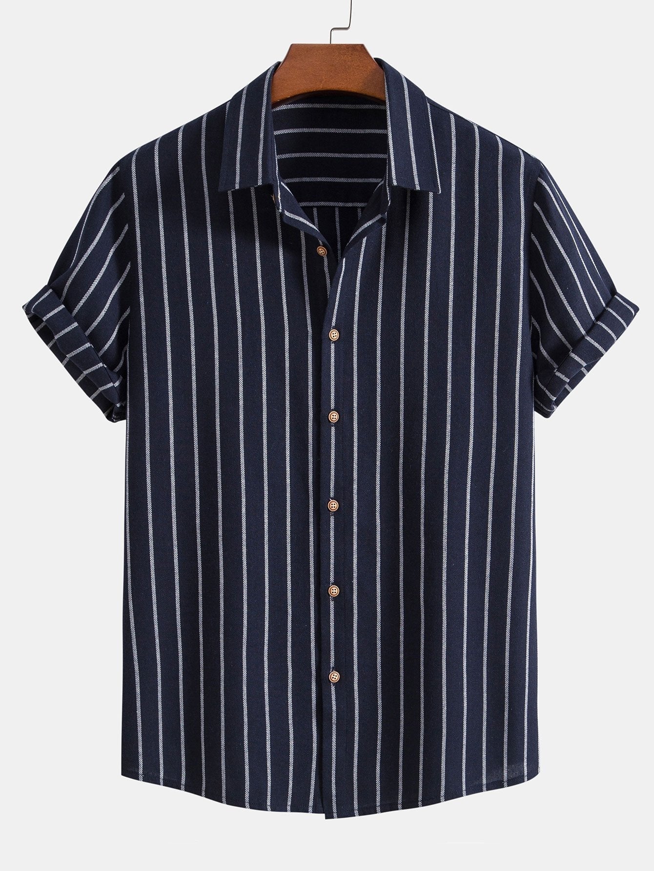 Camisa de rayas con botones en mezcla de algodón + pantalón recto de lino