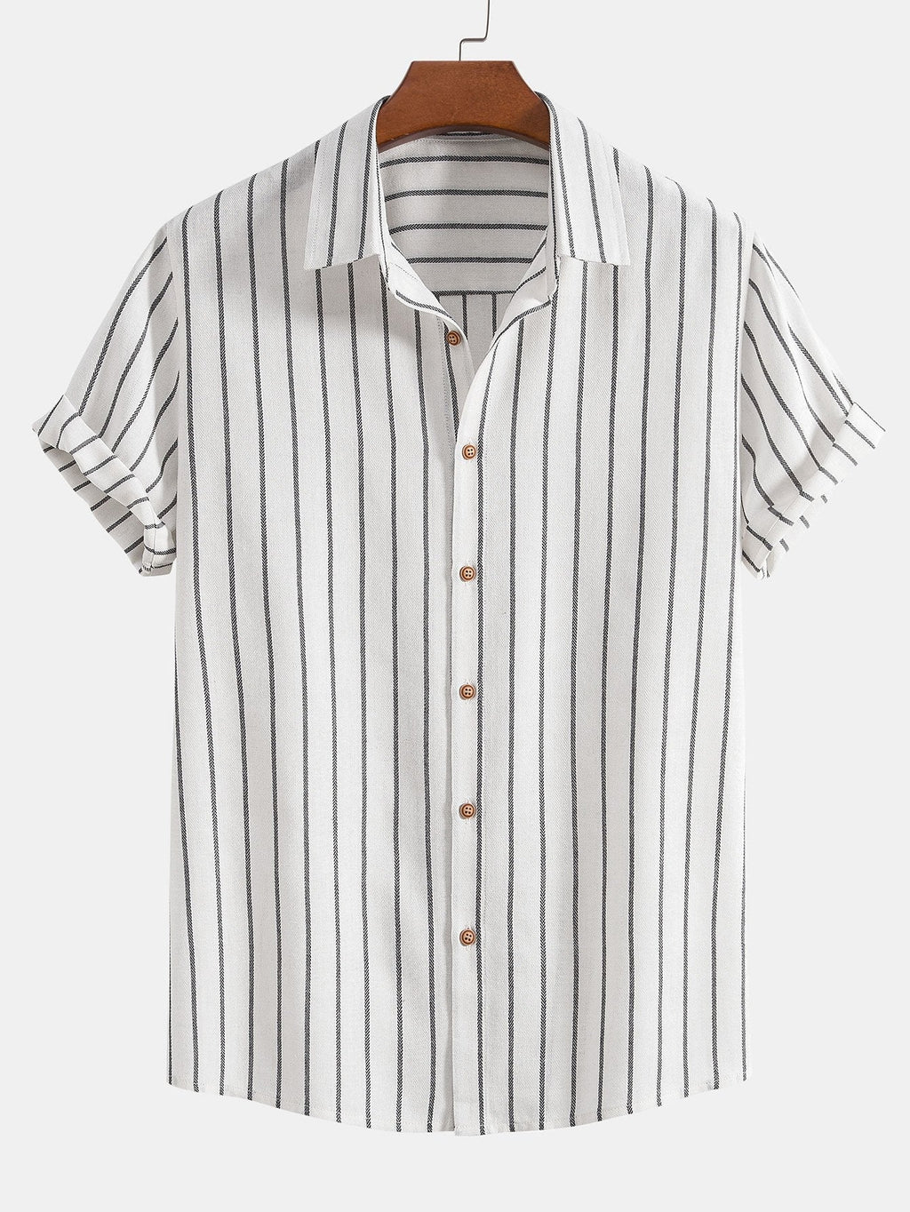 Camisa de rayas con botones en mezcla de algodón + pantalón recto de lino