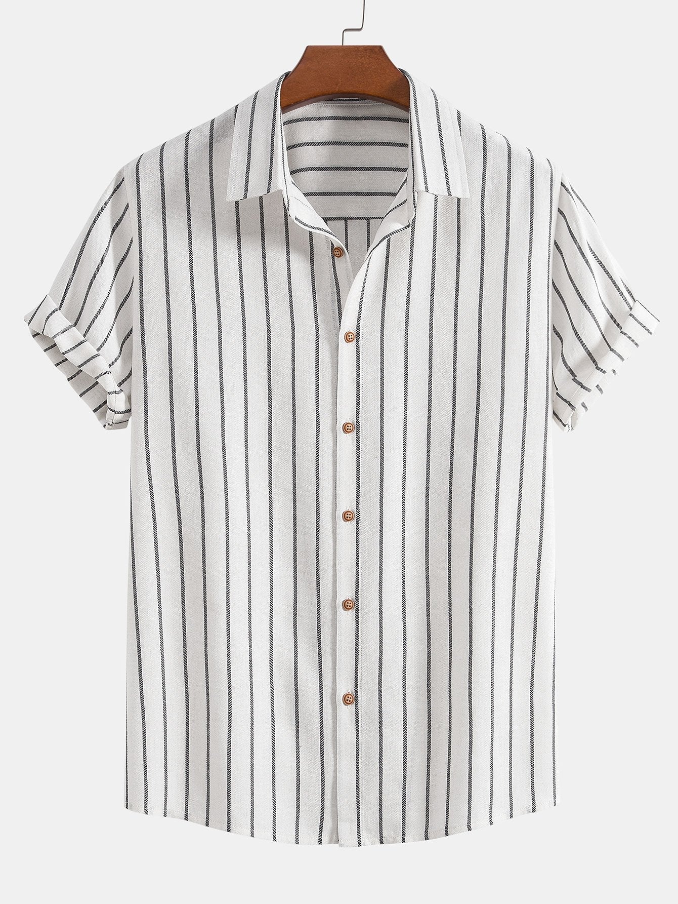 Camisa de rayas con botones en mezcla de algodón + pantalón recto de lino