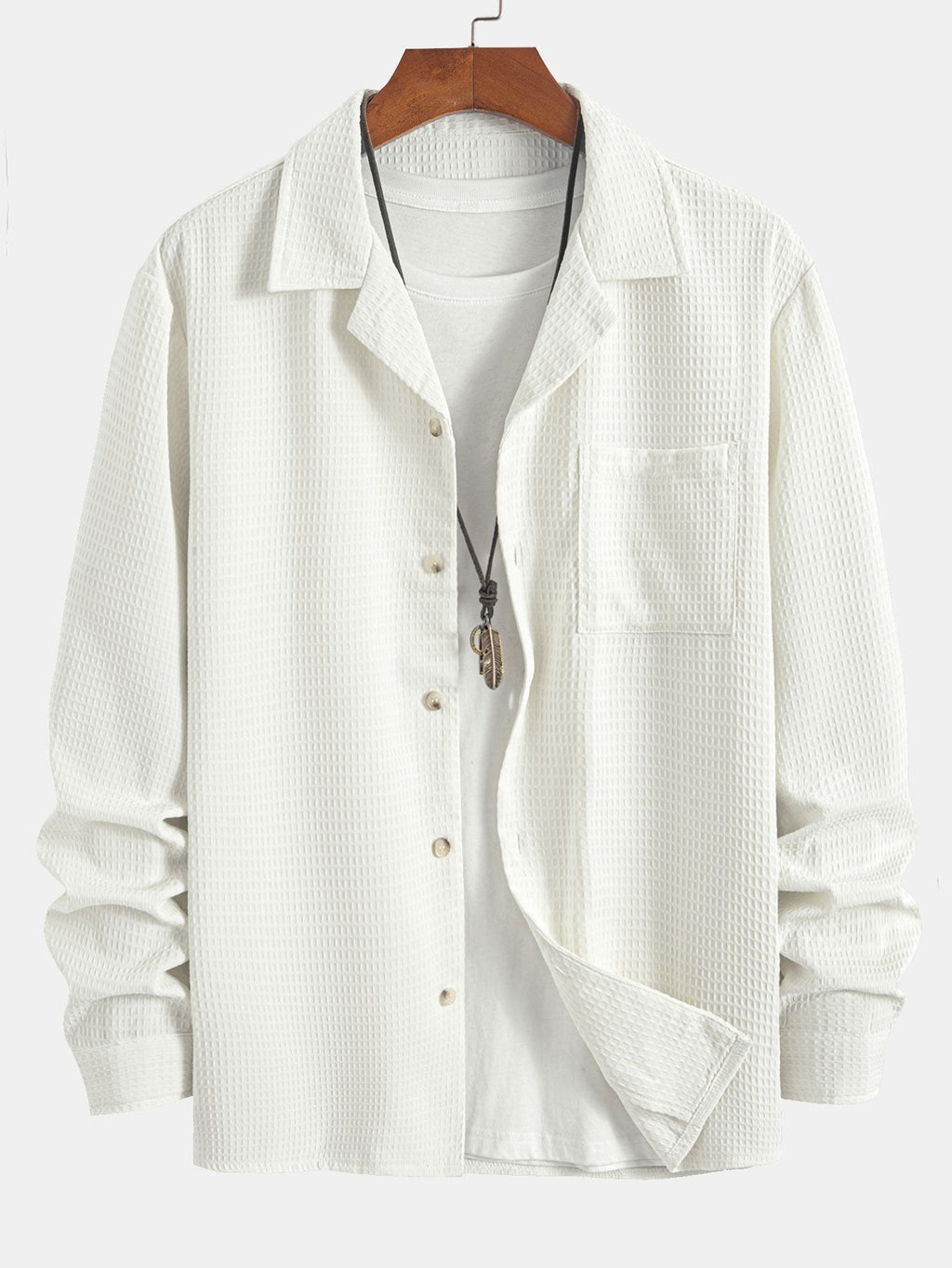 Camisa waffle de manga larga con cuello cubano